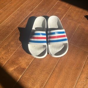 Adidas Slide Sandals - White, Blue, and Red